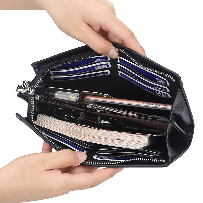 HUGWISER, простой светильник из искусственной кожи средней длины, бизнес, японский-корейский, перекрестный секционный, высококачественный, для мужчин, для карт, на каждый день, роскошные кошельки