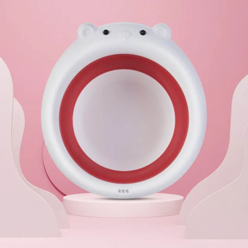 BEAR-RED Портативная Детская ванна, Горячая складная детская силиконовая раковина для мальчиков и девочек, Складная Ванна для детей, для мытья лица, для ног, Детские умывальники - Цвет: BEAR-RED