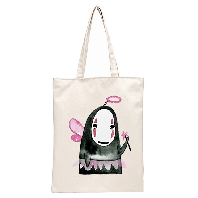 Spirited Away Faceless  Print Reusable Shopping Bag Women Canvas Tote Bags Printing Eco Bag Cartoon Shopper Shoulder Bags N2057F
