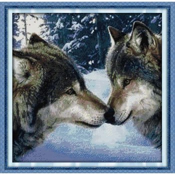 

Joy Sunday The kiss of wolves Chinese cross stitch kits Ecological cotton stamped printed 11CT DIY wedding decoration for home