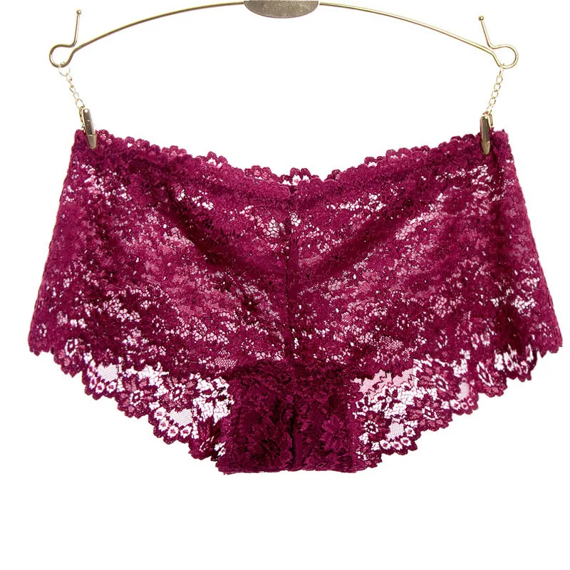 

Full lace transparent sexy underwear female hollow seamless little ladies briefs low waist hip boyshort head