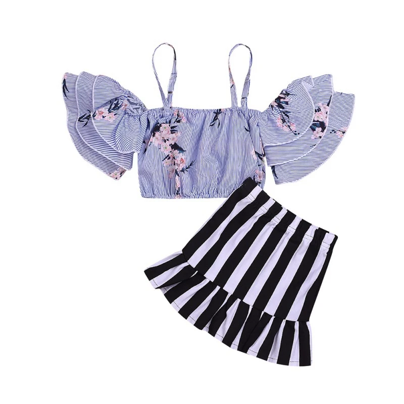 

Fashion Outfits Flower Children Girls Clothing Set Summer Toddler Kids Baby Girl Strap Blouse Tops+Short Skirt 2PCS