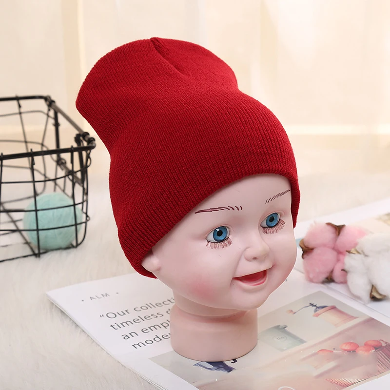 Solid Beanies Hat for Kids Baby Girls Boys Autumn Winter Caps Warm Soft Candy Knitted Bonnet Hats Skullies Toddler Children Cap 2