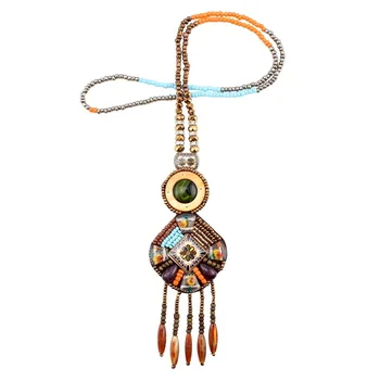 

Autumn New Design Long Chain Bead Tassel Vintage Tibetan Style Pendant Necklace Jewelry For Women On Party