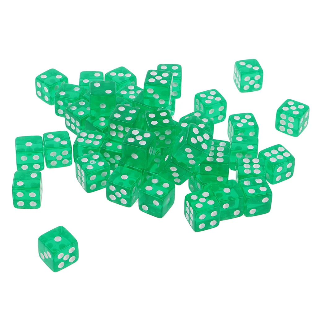 50PCS Translucent Dice D6 6-Sided Dice 12mm for Board Games Table Games Green