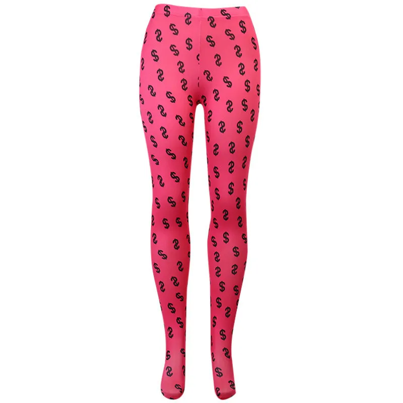 

Women Autumn Outfits, Dollars $ Icons Print Tight-Fitting Leggings, High-Waist Elastic Pantyhose for Ladies Yellow/Dark Blue