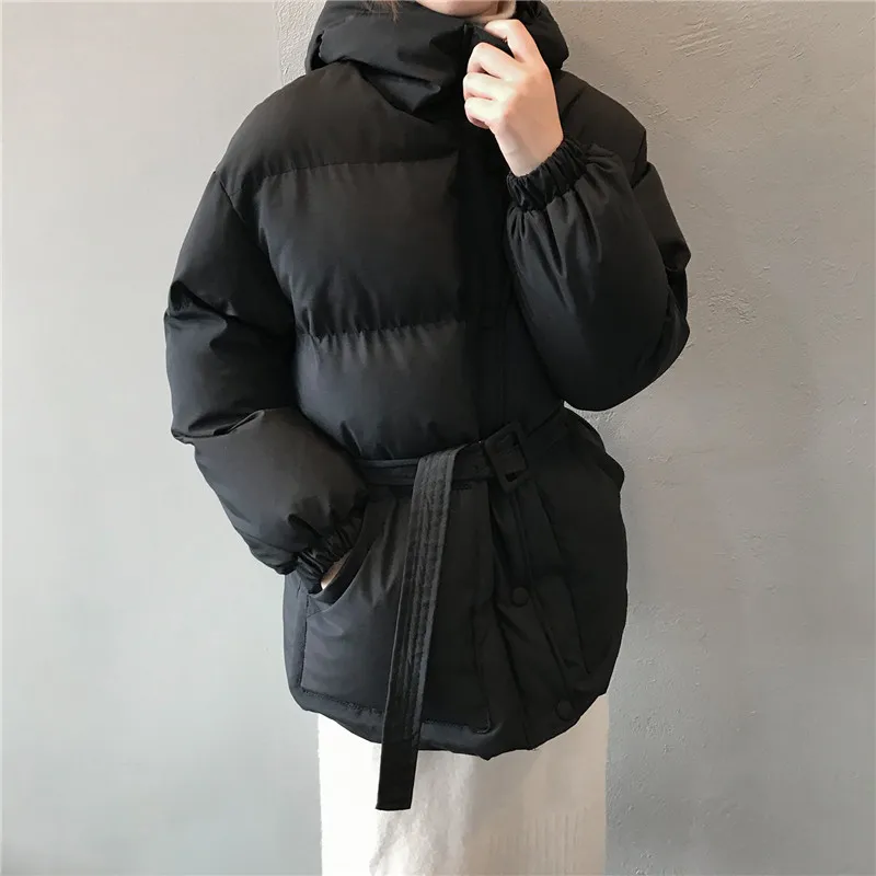Зимняя женская куртка с капюшоном, плотный пояс для парки, тонкая теплая куртка на молнии, утолщенная верхняя одежда, космическая Хлопковая женская стеганая куртка