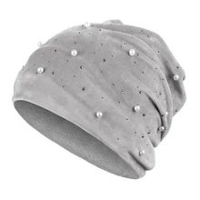 Новейшая модель; Для мужчин Для женщин Череп Кепка, теплая зимняя Шапки сапоги высотой выше колена бархатные шапочки с жемчужинами, Модные Брюки-стретч, шляпа