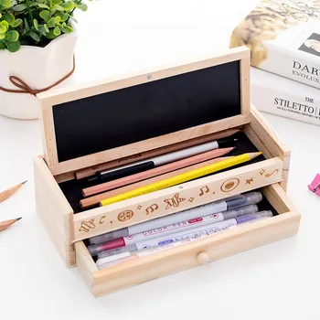 

Stationery Lovely Pencil Box Multifunctional Wooden Drawer Stationery Box Pencil Case School Office Pencil Holder K1392 G