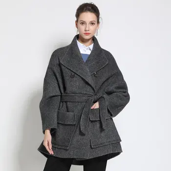 

2019 Autumn and Winter New Women's Herb Wind Alpaca Herringbone Double-faced Coat Short Handmade Wool Coat Women Coat