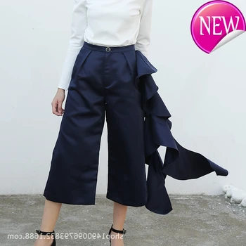 

Patchwork Pants Ruffles for Women High Waist Large Size Wide Leg Trousers Female 2020 Spring Fashion Ol Clothing