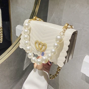 

Sweet Lady Pearl Tote bag 2020 Fashion New High quality PU Leather Women's Designer Handbag Travel Chain Shoulder Messenger Bag