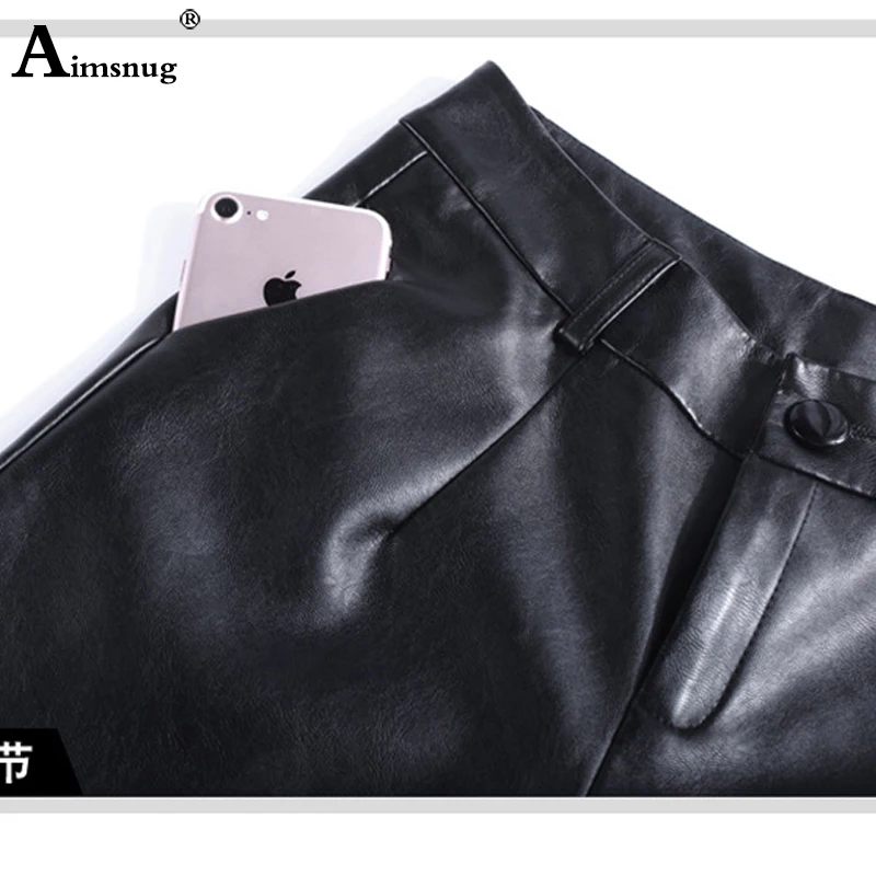 Большие размеры 3xl 4xl широкие брюки из искусственной кожи 2019 женские черные элегантные брюки Pantalon женские свободные брюки-карандаш с