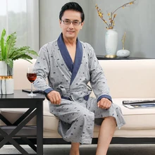 Мужской повседневный халат-кимоно, осенне-зимний хлопковый длинный халат с принтом, одежда для сна размера плюс 4XL, мужская повседневная домашняя одежда