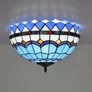 

40 cm Mediterranean restaurant blue tiffany stained glass corridor corridor bedroom bathroom glass dome light
