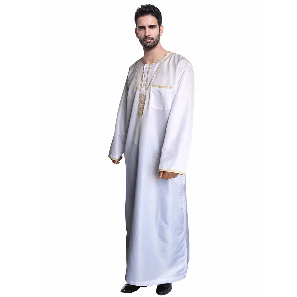 Кафтан исламский халат одежда для мужчин Этнические халаты с длинным рукавом исламский мусульманский Ближний Восток Макси платье ТОБ d90914