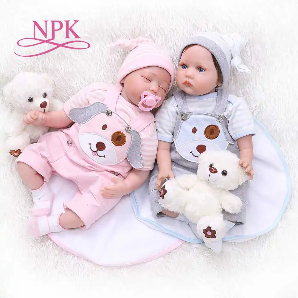 

NPK 55CM realistic reborn twin baby doll sleeping/awake lifelike soft silicone real touch weighted body rooted hair