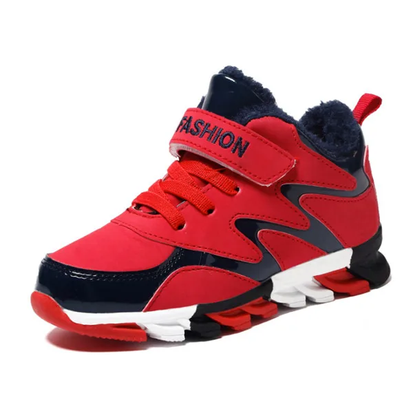 Winter Children Shoes Pu Leather Boys Sport Shoes With Fur Waterproof Outdoor Tennis Warm Kids Sneakers - Цвет: fur red