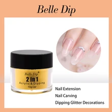 BELLE DIP акриловая пудра погружение 10 г 3D Советы для дизайна ногтей строительный Маникюр прозрачный розовый акриловый порошок погружение ногтей Блеск
