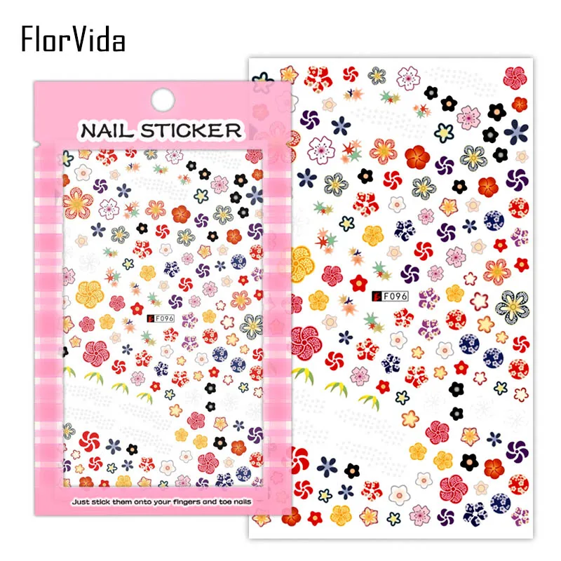 FlorVida 1 лист черный белый кружевной стикер для дизайна ногтей Красочные камни цветочный дизайн абстрактный квадратный ноготь стикер s - Цвет: F096