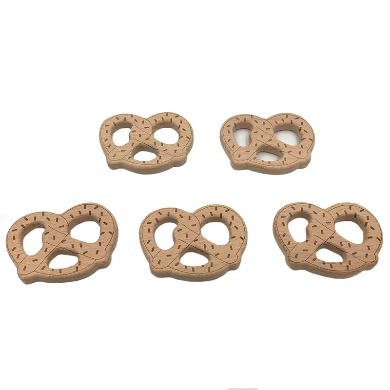 1Pc DIY Creative Bread Natural Beech Wooden teether Pacifier Chain Safety Certification Woode Baby Teether Toys for Newborn Gift