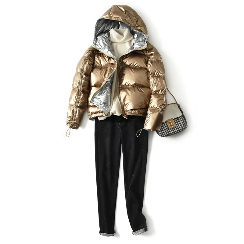 FTLZZ Silver Pink Down Coat Winter Jacket Women