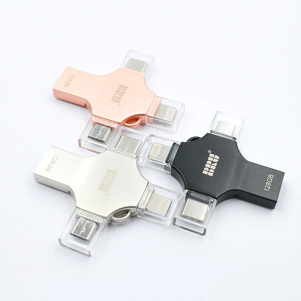 Bru Pen Drive Type c флешка usb Otg Usb Flash 3 0 флэшка для Iphone ipad Android 16 гб 32 64 128 256 Pendrive 4в1|USB