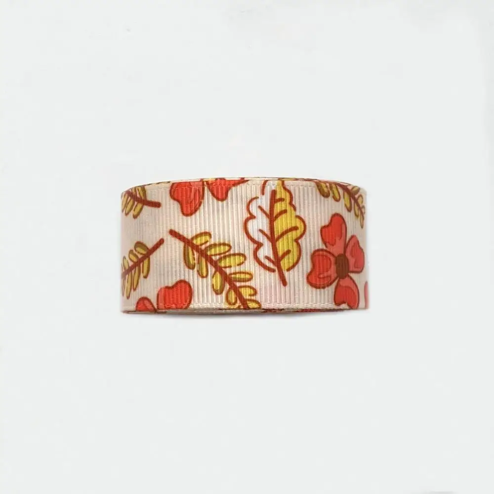 1&quot Printed Ribbon Autumn Fall Leaf For Gift Card Decoration Harvest Festival Hairbow DIY Handcraft Hat Scrapbooking Bookmark Sew | Дом и