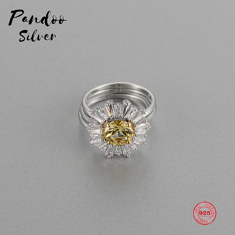 

PANDOO Fashion Charm Pure 925 Silver Original 1:1 Copy, Sun Pattern Warm Love Combination Ring Ring Female Luxury Jewelry Gifts