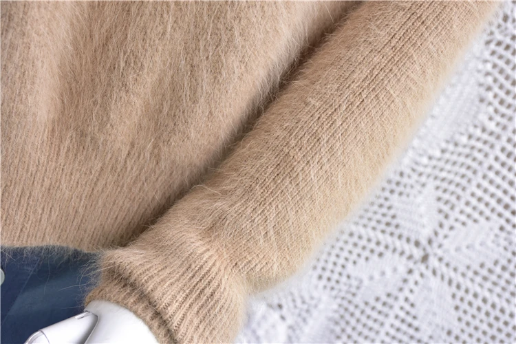 Женская Толстая теплая негабаритная свободная плюшевая кашемировая Водолазка пуловер с длинными рукавами Ангорский Кролик Мех трикотаж Блузки свитер
