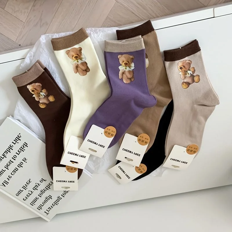 New Products Autumn And Winter Women's Socks Original Cute Bear Pattern Japanese Korean Campus Cotton Christmas Socks