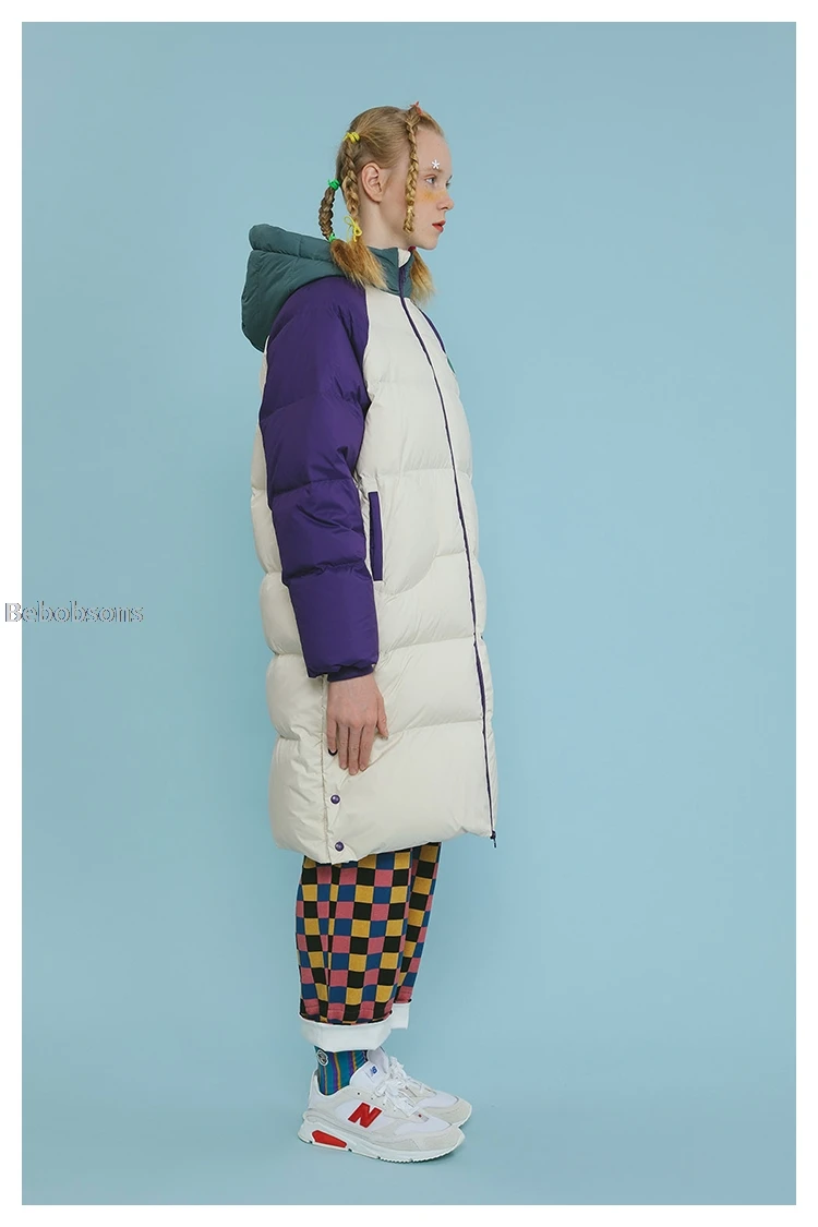 Зимнее Новое дизайнерское женское хлопковое пальто контрастного цвета с вышитыми рукавами, длинное пальто с капюшоном в консервативном стиле, подходит для девочек-подростков