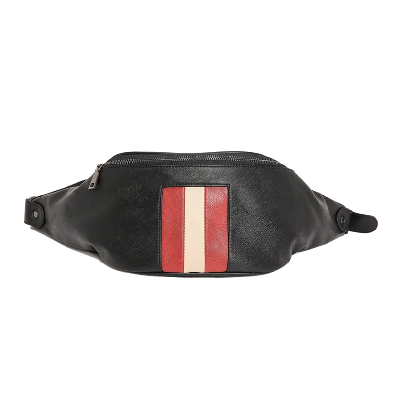 Мужской поясной мешок, мужской пояс, уличная сумка на бедрах, вместительная сумка формы «банан», кожаный ремень для молодых почек, Набор сумок через плечо - Цвет: Black Waist bag