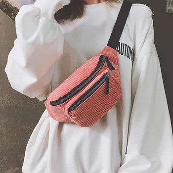 

Brand Women Corduroy Waist Bag Ladies Designer Canvas Fanny Pack Fashion Brown Money Phone Chest Banana Bag Female Bum Belt Bags