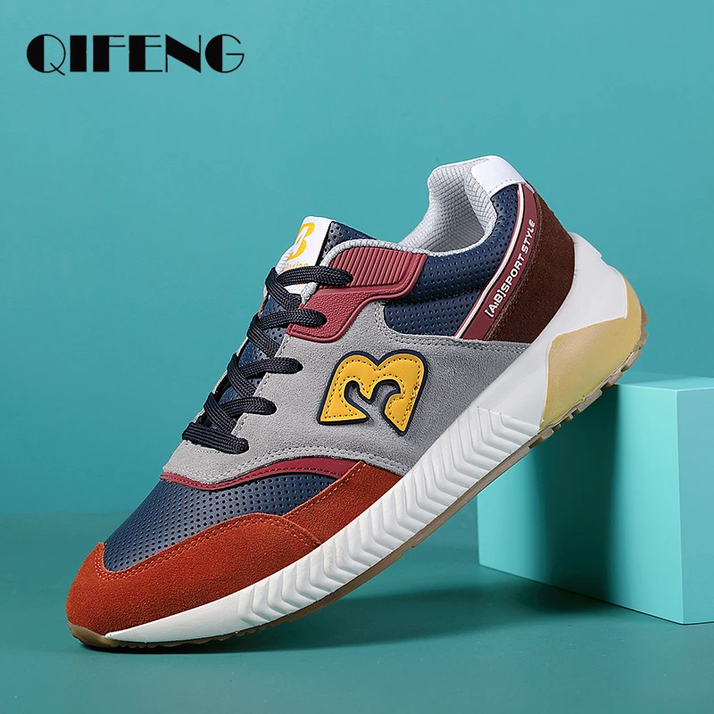 

New Air Mesh Shoes Mens Genuine Leather Casual Sneakers Teenage Footwear Sport Shoes Fashion Shoes Trendy Black Sneakers Women