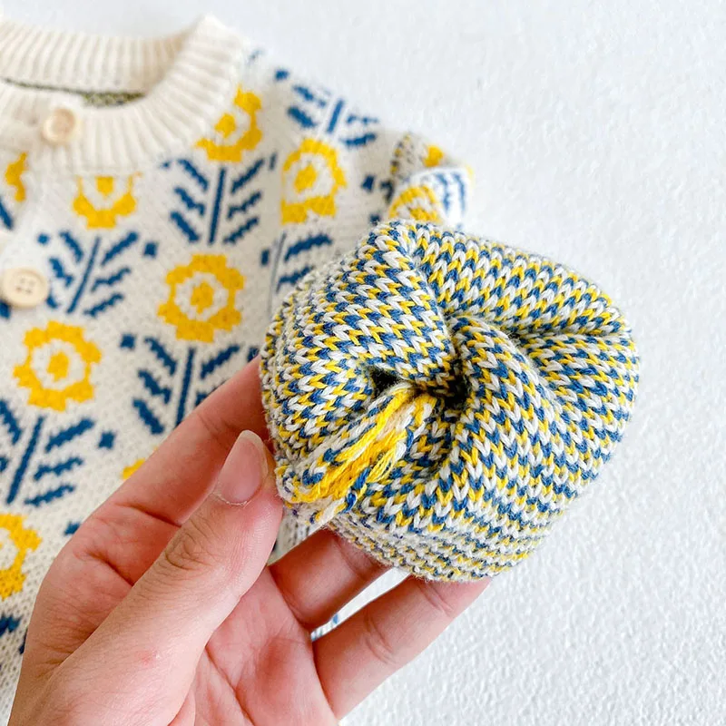 Autumn Baby Girls Knit Cardigan Flower Bodysuit Set
