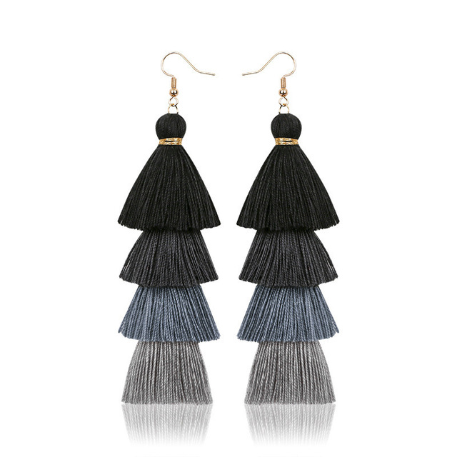 4 Layered Tassel Earrings For Women Ethnic Long Fringe Multi color Statement Dangle Earring GirlsFashion Jewelry