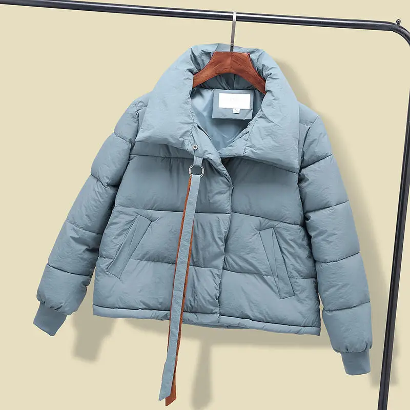 Короткое пуховое хлопковое пальто женская одежда свободная Зимняя Куртка парка теплые утепленные женские пальто Студенческая негабаритная куртка с подкладкой q92 - Цвет: Blue Parka