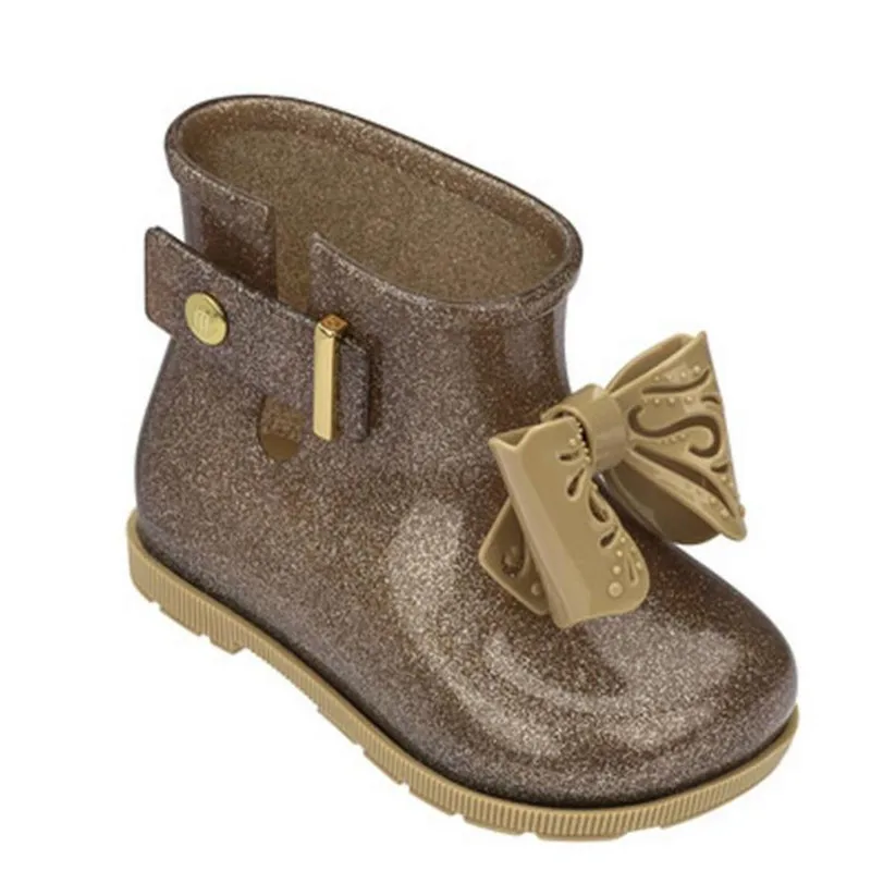 Mini Melissa/детские резиновые сапоги для девочек; сандалии с бантом-бабочкой; Водонепроницаемая Обувь для мальчиков и девочек; нескользящие сандалии для девочек; ботинки для маленьких девочек