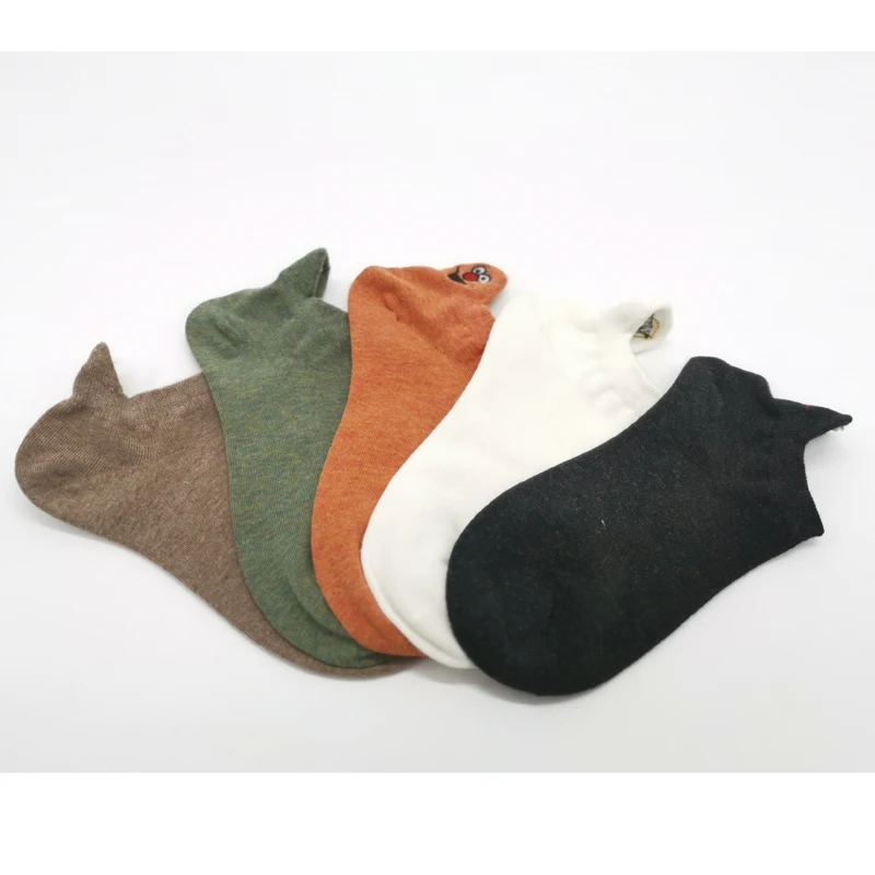 5 Pairs 5 пар/упак. каваи вышитые выразительные женские носки счастливые Модные ботильоны забавные Женские носочки хлопок Лето карамельный цвет - Цвет: 5 Pairs