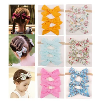 Billige Blume Baby Haar Clips Baumwolle Knoten Floral Haar Band Bogen Neugeborenen Stirnband Set Für Mädchen Elastische Frühling Vintage Haar Zubehör