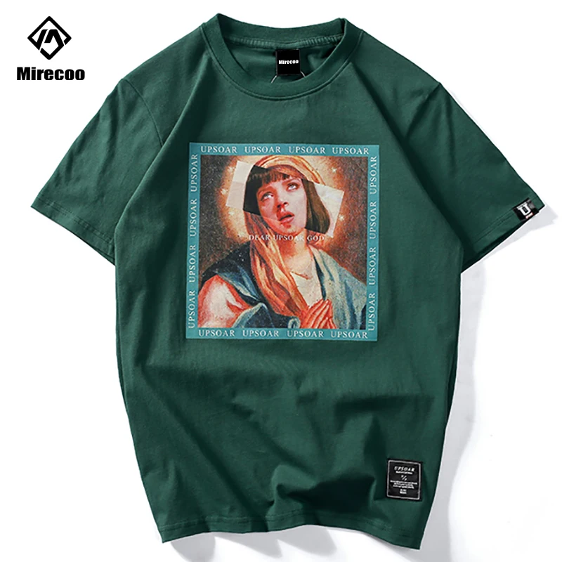 Футболка в стиле хип-хоп с забавным принтом Девы Марии, Мужская футболка Харадзюку с коротким рукавом, летняя Уличная Повседневная футболка, футболка, топ, ткань