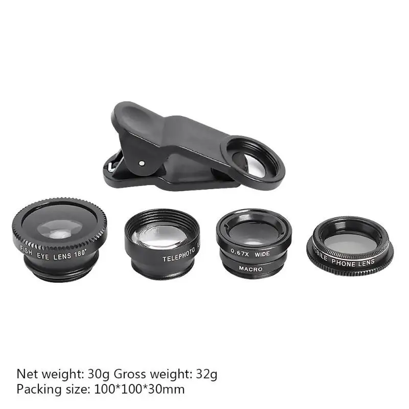 Universal Cell Phone Lens 0.67X Wide Angle 15X Macro 180 Degree Fisheye 2X Lens Polarizer Mobile Phone Accessories - Цвет: Черный