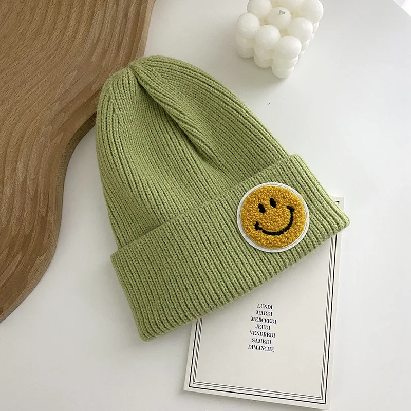 Hat Female Smiley Face Labeling Couple Knitted Hat Fashion 2021 Winter Thick Hedging Warm Knitted Hat Men And Women Woolen Hat true religion skully hat