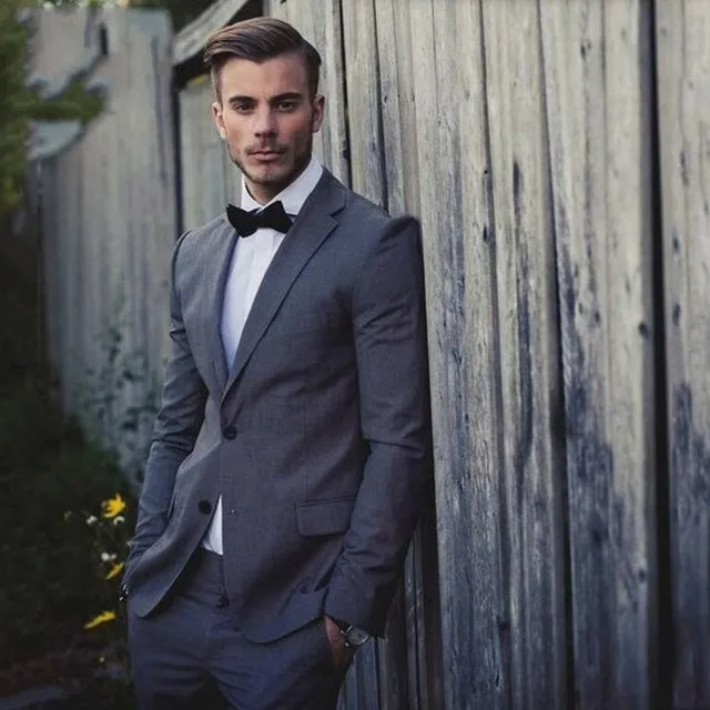 

legant Grey Men Suits For Wedding Groom Tuxedos Best Man Party Prom Man Blazer 2 Pieces Street Wear Smart Business Men Jacket