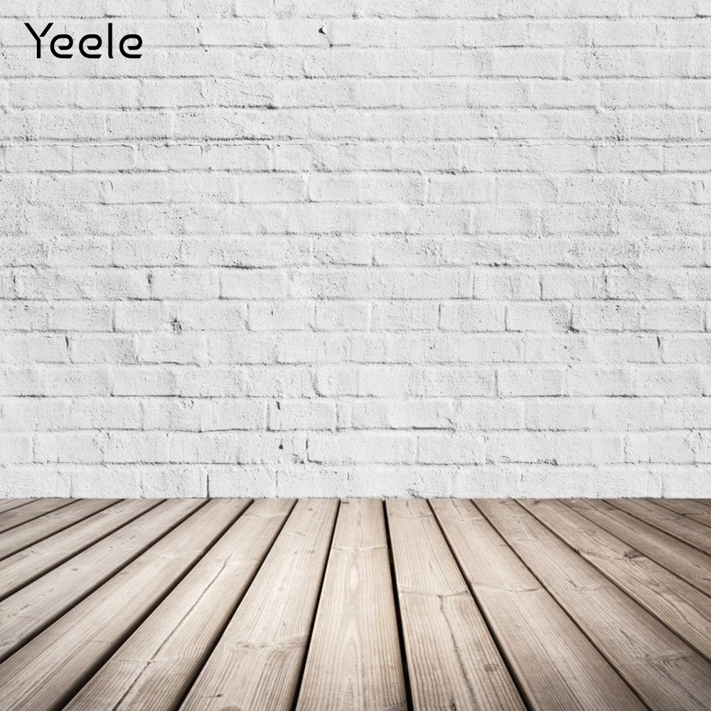 

White Brick Wall Wood Floor Board Plank Vinyl Wooden Photography Backdrops Background for Photo Studio Photophone Photozone