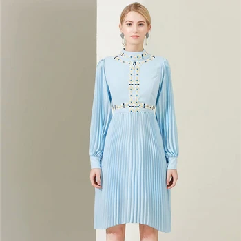 

Goodlishowsi New Fashion Long Sleeve Pleated Casual Embroidery Vestidos Dress