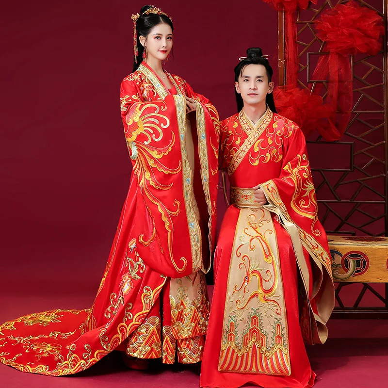 

Chinese Ancient Vintage Robe Deluxe Evening Suit Dress Adult Wedding Bride Groom Wedding Hanfu Cheongsam One Size