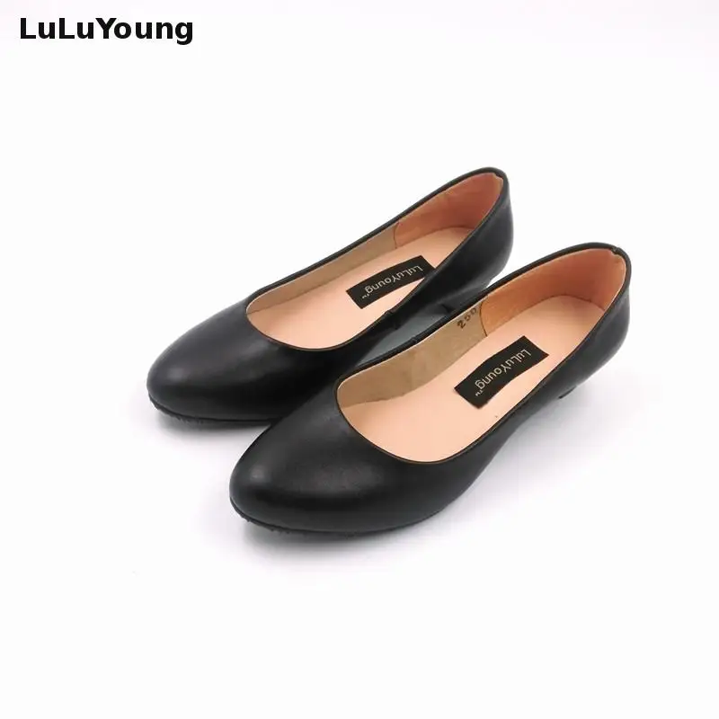 33-41 Women's Shoes Low Heels Black Genuine Leather Work Shoes Shallow Mouth Comfortable