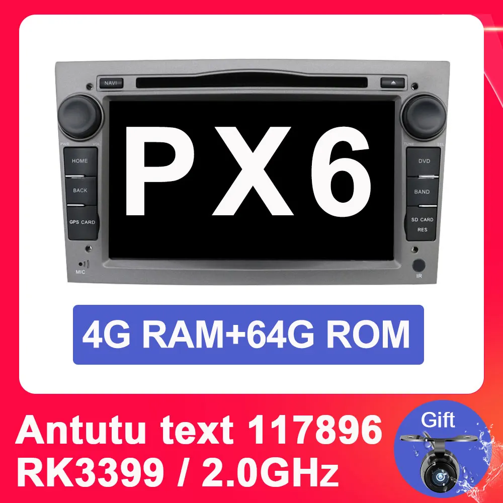 4G 64G Gray PX6 Eunavi 2 Din 4G 64G Android 9 Автомобильный DVD Радио стерео плеер для Opel Astra H G J Vectra Antara Zafira Corsa Vivaro Meriva Veda gps - Цвет: 4G 64G Gray PX6